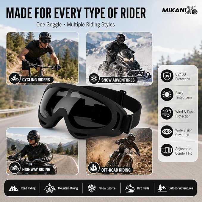 Protective UV Bike Goggles – Windproof, Dust-Resistant Eyewear for Enhanced Visibility and Safety on the Road Premium Quality Single Deals™