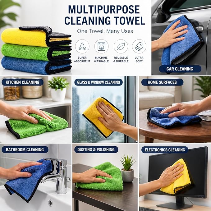 Premium 40x40cm Microfiber Towel [75 GRM] – Highly Absorbent and Durable Cloth for Versatile Use