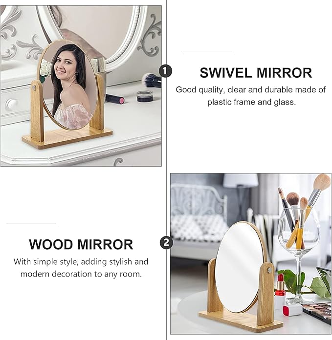 Premium Wooden Desktop Round Makeup Mirror – Elegant, Adjustable Vanity Mirror for Daily Grooming