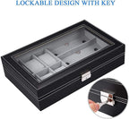 Premium 6-Slot Watch & 3-Slot Eyewear Display Case – Elegant Leatherette Organizer with Clear Glass Top Premium Quality Single Deals™