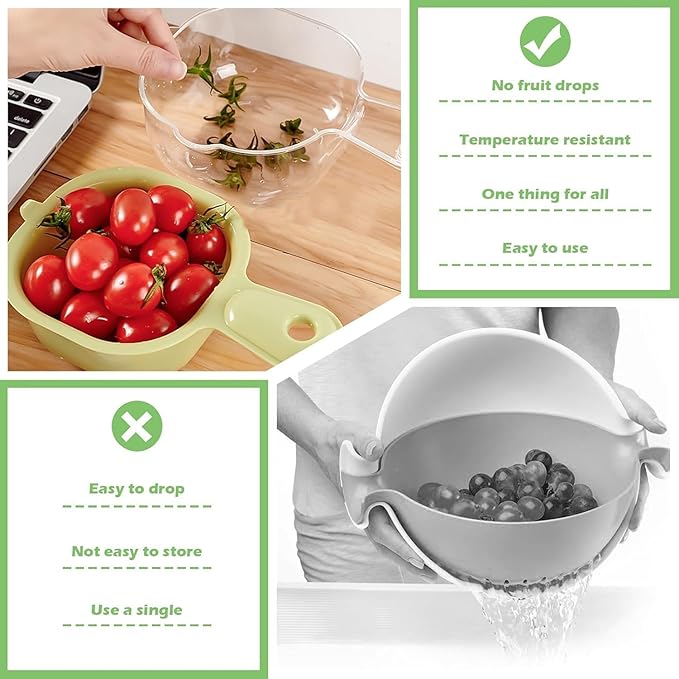 Dual Layer Draining Basket – Multifunctional Vegetable and Fruit Washing Bowl with Strainer for Kitchen Prep and Storage Premium Quality Single Deals™