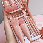 Portable Makeup Brush Set with Integrated Mirror – 5-Piece Travel-Friendly Cosmetic Kit for On-the-Go Application Premium Quality Single Deals™