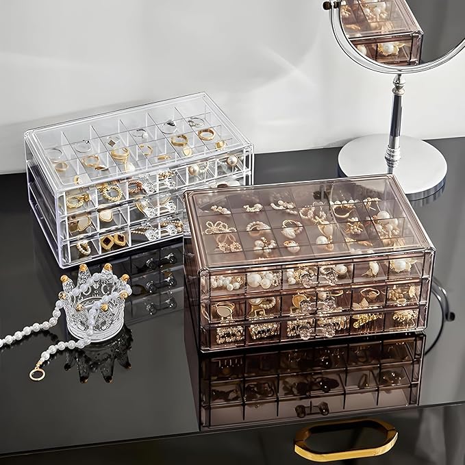 Single Deals™ 3 Drawers 24 Grid Acrylic Jewellery Box - Premium Quality