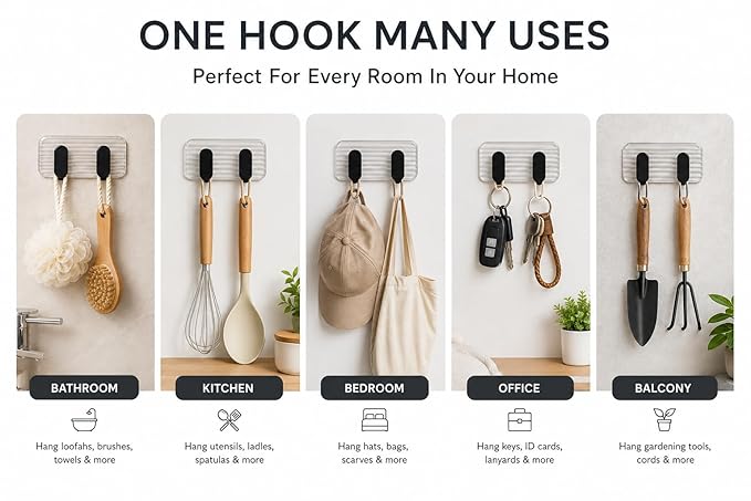 Single Deals™ 2 in 1 Self Adhesive Kitchen Wall Hooks (black colour) Premium Quality