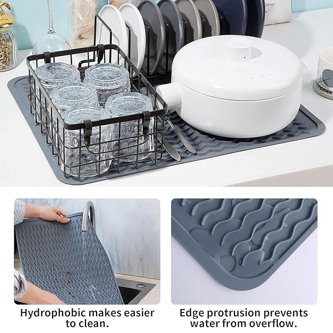 Premium Silicone Dish Drying Mat (40x30 inch) – Large, Heat-Resistant, Anti-Slip Countertop Protector for Efficient Kitchen Organization Premium Quality Single Deals™