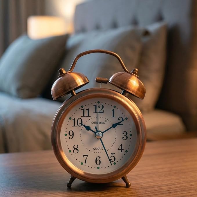 Copper Alarm Clock – Classic Twin-Bell Analog Timepiece for Bedroom, Desk, and Home Decor Premium Quality Single Deals™