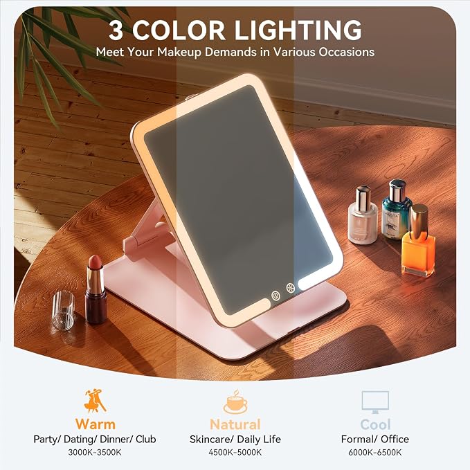 Premium Portable Lighted Travel Makeup Mirror – Compact, Foldable Vanity Mirror with Integrated LED Illumination