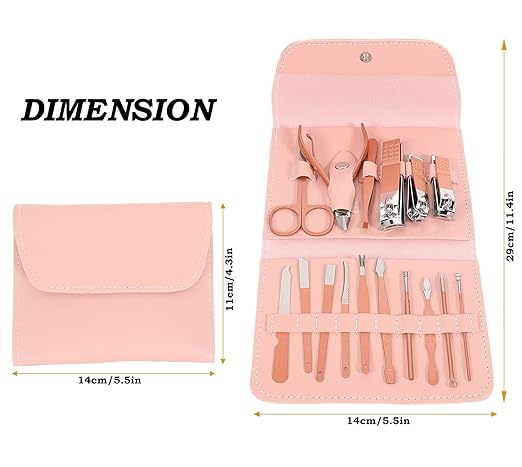 16-Piece Professional Pink Manicure Set - Complete Stainless Steel Grooming Kit in Premium Leather-Style Foldable Case for Comprehensive Nail and Personal Care Premium Quality Single Deals™