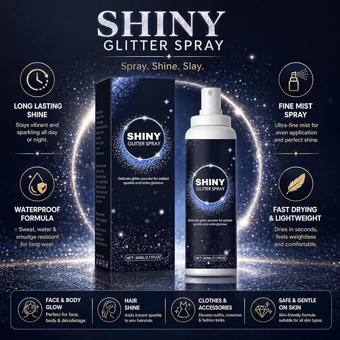 Shiny Glitter Body & Hair Spray – 60ml Illuminating Mist for Radiant Glamour Premium Quality Single Deals™