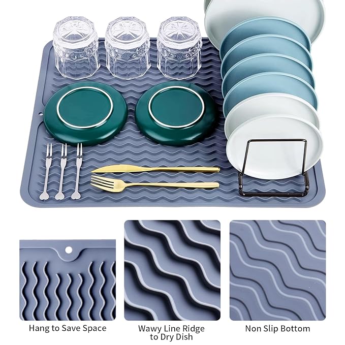 Premium Silicone Dish Drying Mat (40x30 inch) – Large, Heat-Resistant, Anti-Slip Countertop Protector for Efficient Kitchen Organization Premium Quality Single Deals™