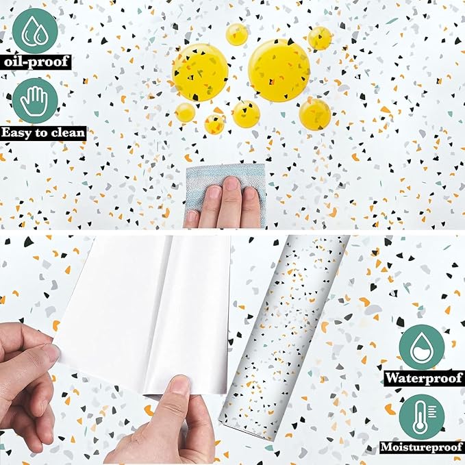 Decorative Self-Adhesive Waterproof Kitchen Wall Sticker – Modern Terrazzo Pattern, 60x200cm