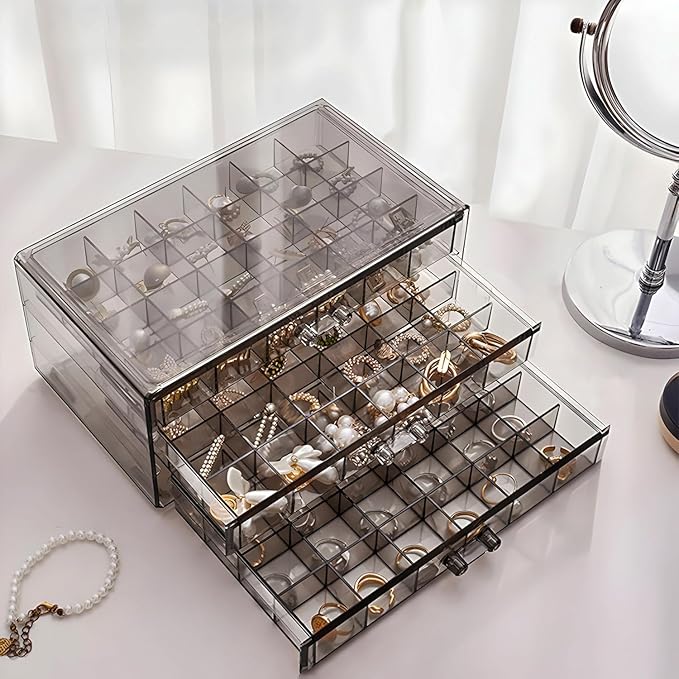 Single Deals™ 3 Drawers 24 Grid Acrylic Jewellery Box - Premium Quality