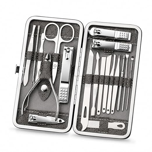 9-Piece Professional Silver Manicure Set - Complete Stainless Steel Grooming Kit in Premium Hard-Shell Case for Comprehensive Nail and Personal Care Premium Quality Single Deals™
