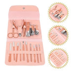 16-Piece Professional Pink Manicure Set - Complete Stainless Steel Grooming Kit in Premium Leather-Style Foldable Case for Comprehensive Nail and Personal Care Premium Quality Single Deals™
