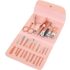 16-Piece Professional Pink Manicure Set - Complete Stainless Steel Grooming Kit in Premium Leather-Style Foldable Case for Comprehensive Nail and Personal Care Premium Quality Single Deals™