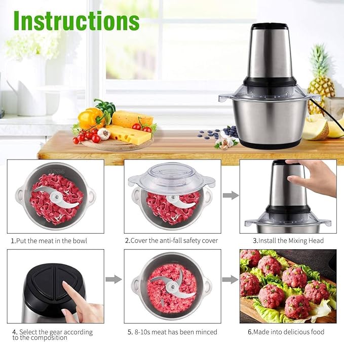 Single Deals™ 2L Food Blender  [Premium Quality] Electric Stainless Steel Food Processor & Meat Mincer | 2L High-Speed Chopper for Vegetables, Fruits, and Meat | Kitchen Multi-Tasking Machine Silver ( PACK OF 1 )