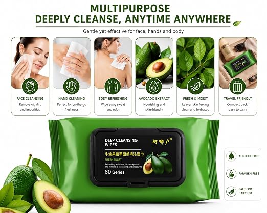 Plant-Essence Makeup Remover Wipes – 80-Piece Soothing Cleansing Towelettes with Vitamin A & E