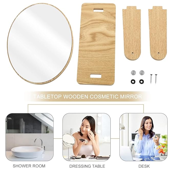 Premium Wooden Desktop Round Makeup Mirror – Elegant, Adjustable Vanity Mirror for Daily Grooming