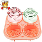 3D Rose Ice Molds 2.5 Inch, Large Ice Cube Trays, Make 4 Giant Cute Flower Shape Ice, Silicone Rubber Fun Big Ice Ball Maker for Cocktails Juice Whiskey Bourbon Freezer, Dishwasher Safe