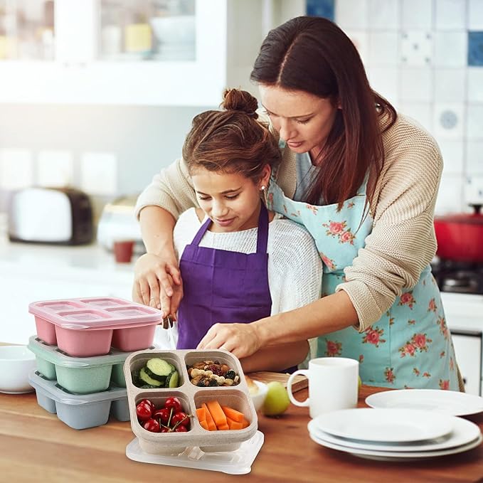 4-Compartment Snack Box (Pack of 4) – Portable Airtight Food Containers for Meal Prep, Snacks, and Kitchen Organization Premium Quality Single Deals™