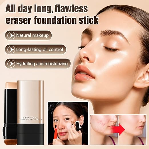 2-in-1 Flawless Eraser Foundation Makeup Stick – Precision Coverage & Blending Tool for a Polished, Radiant Complexion Premium Quality Single Deals™