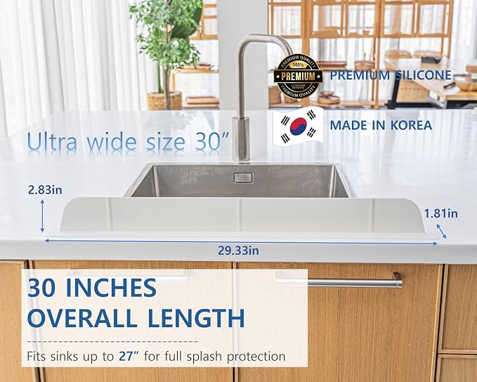 30 Cm Kitchen Sink Splash Guard, Silicone Faucet Splash Guard Mat for Kitchen Counter, Ultra-Wide Sink Water Splash Guard, BPA Free, No Suction Cups, Anti-Slip Sink Water Barrier Protector