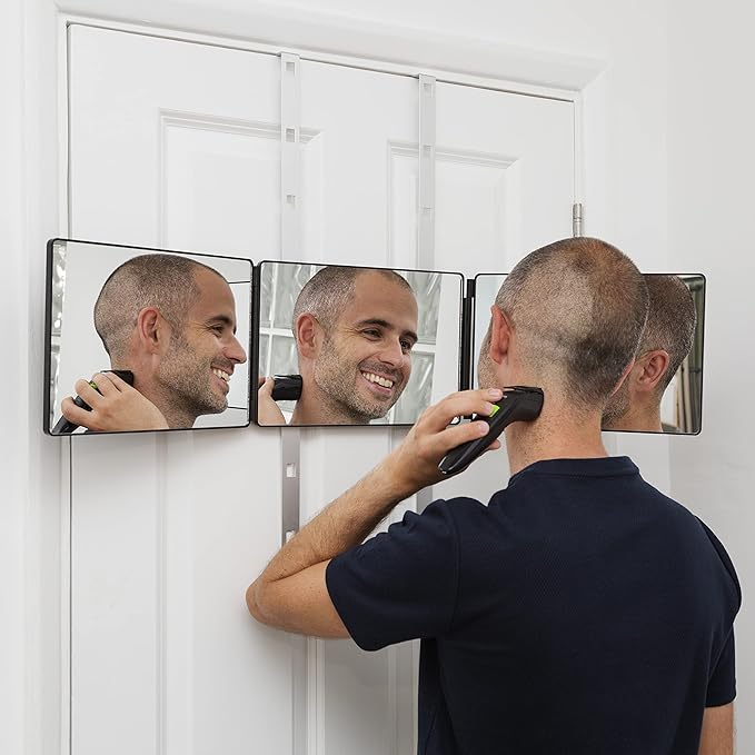 Premium 3-Way Self-Cut Mirror – Ergonomic Tri-Fold Design for Precision Grooming