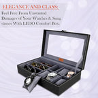 Premium 6-Slot Watch & 3-Slot Eyewear Display Case – Elegant Leatherette Organizer with Clear Glass Top Premium Quality Single Deals™