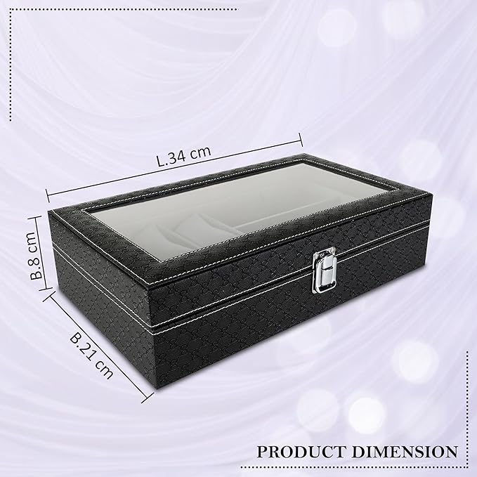Premium 6-Slot Watch & 3-Slot Eyewear Display Case – Elegant Leatherette Organizer with Clear Glass Top Premium Quality Single Deals™