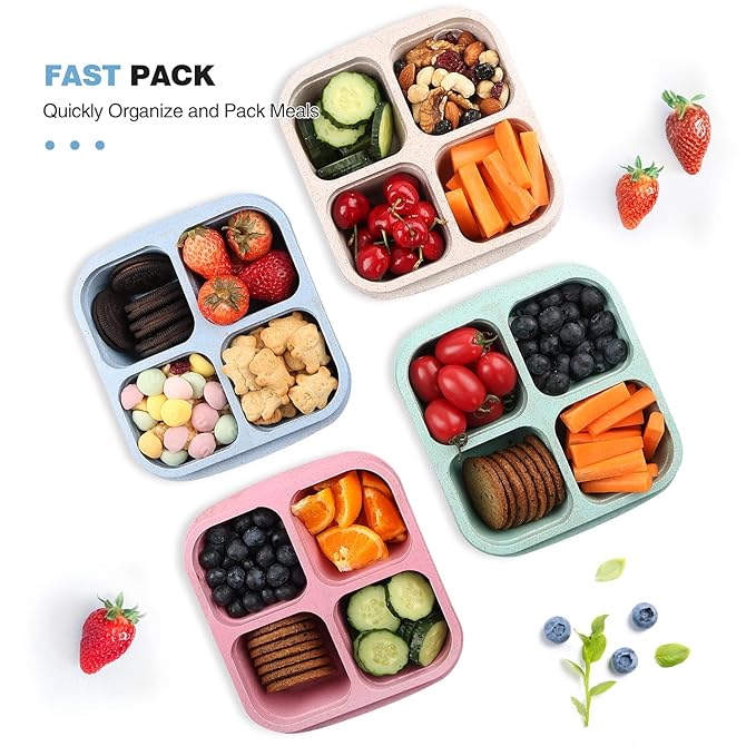 4-Compartment Snack Box (Pack of 4) – Portable Airtight Food Containers for Meal Prep, Snacks, and Kitchen Organization Premium Quality Single Deals™