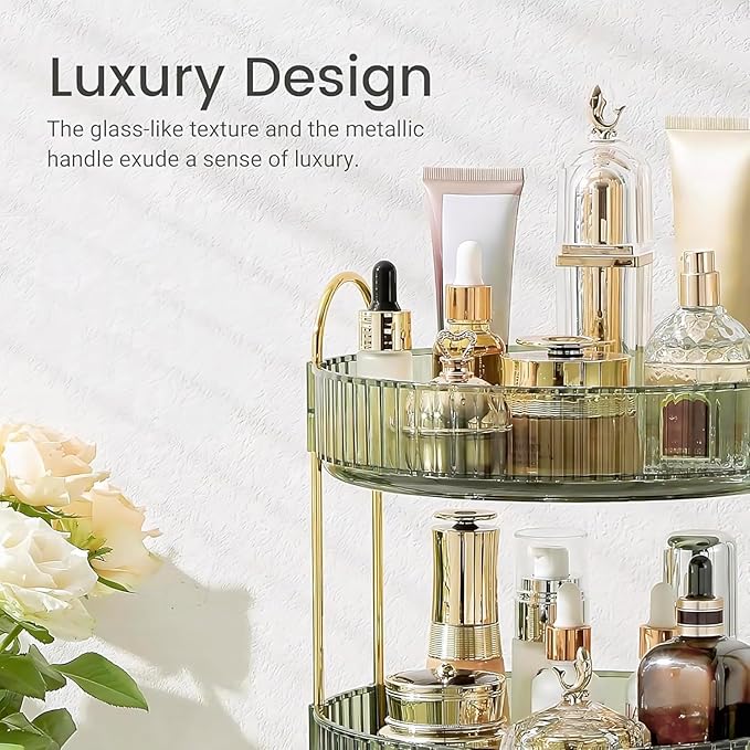 2-Layer 360° Rotating Makeup Organizer – Premium Luxury Cosmetic Storage Shelf for Efficient Vanity Organization Premium Quality Single Deals™