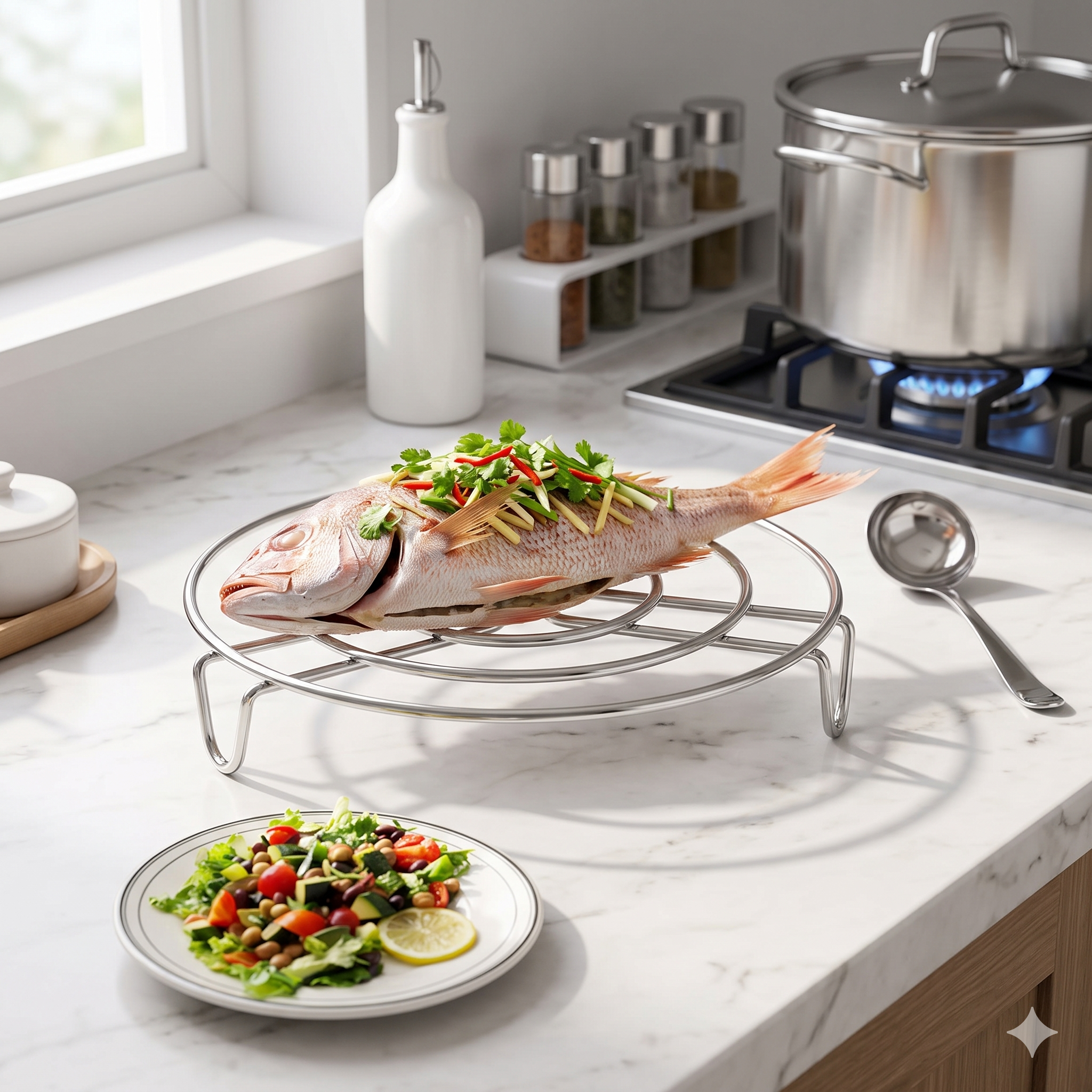Single Deals™ Professional Stainless Steel Steaming & Hot Pot Rack™ 18*18*3 [Premium Quality]