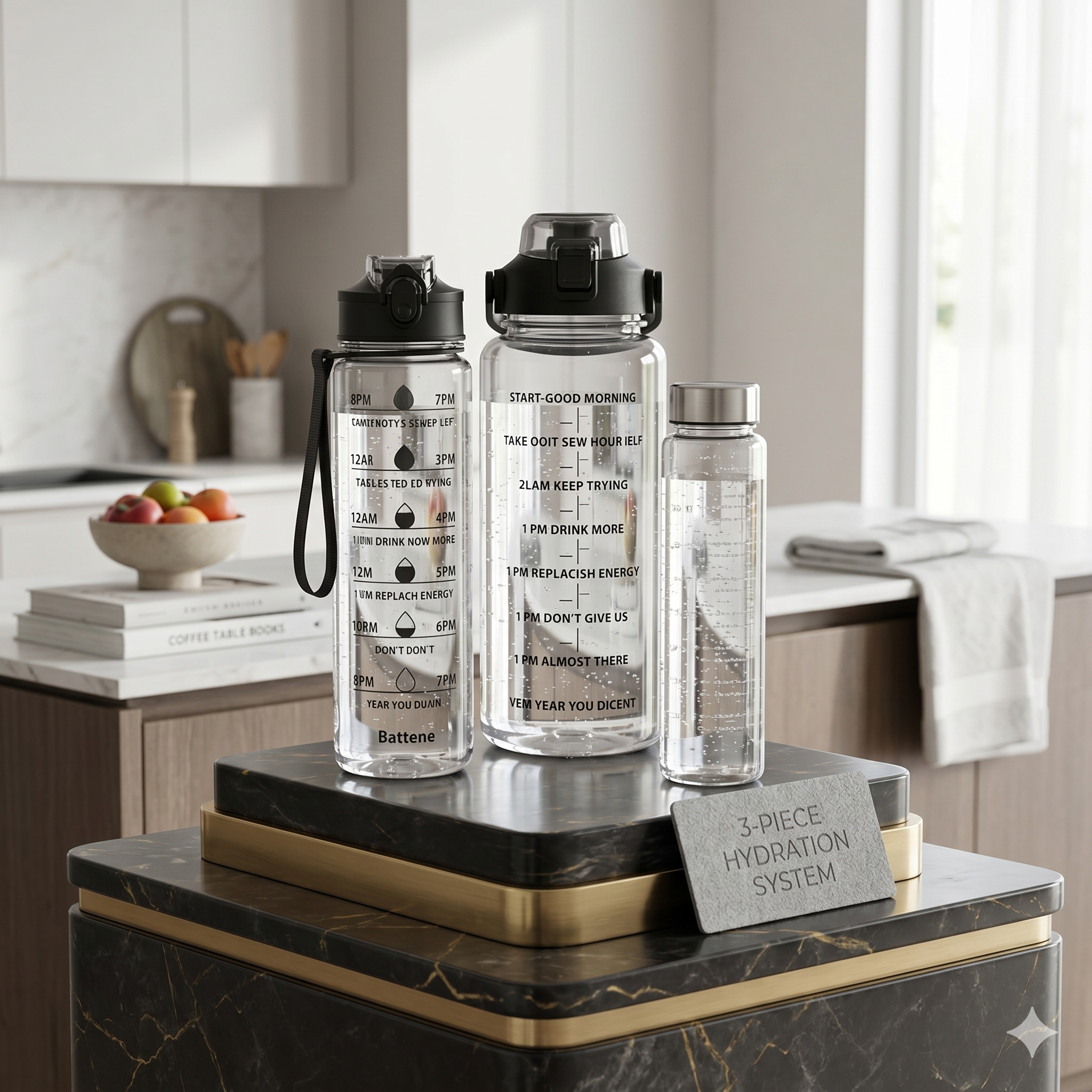 Single deals™ Premium Quality 3-Pcs Motivational Water Bottle Set – Grey