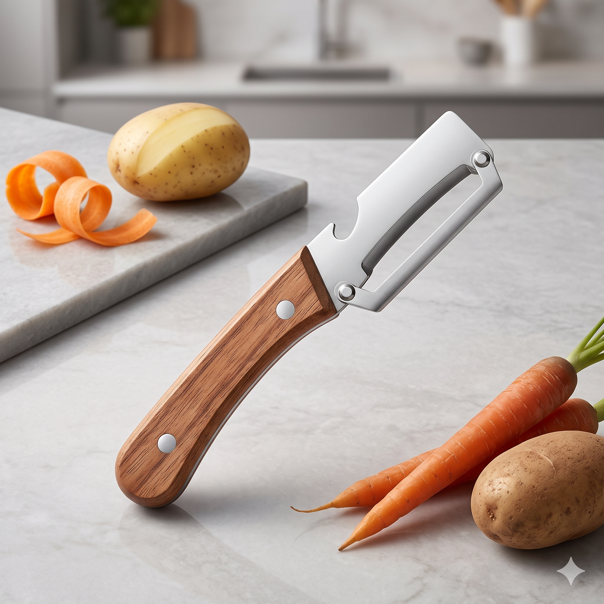™ Single Deals Classic Wood-Handle Stainless Steel Precision Vegetable Peeler – Premium Quality