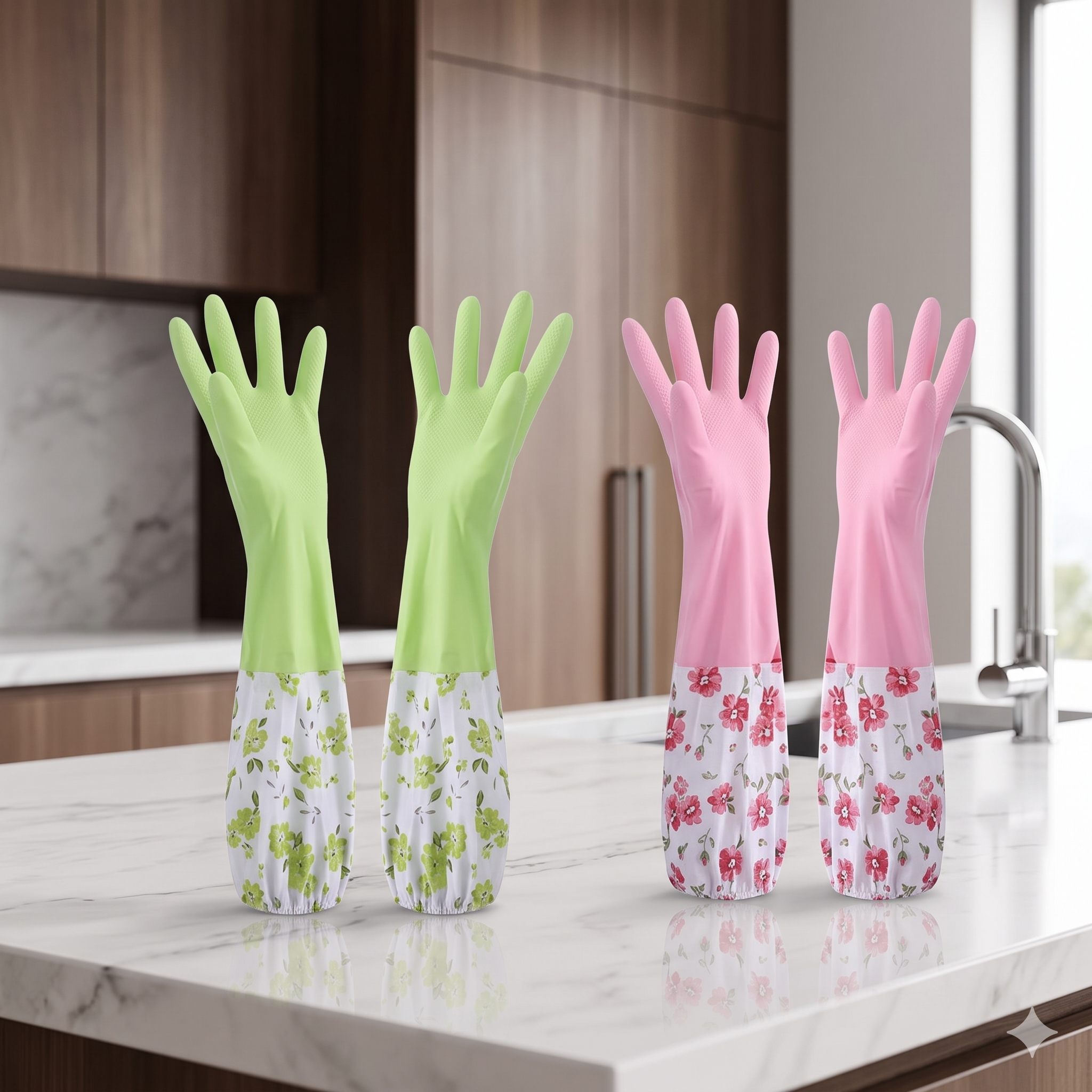 Single deals™ Premium Quality Floral Long-Cuff Reusable PVC Cleaning Gloves