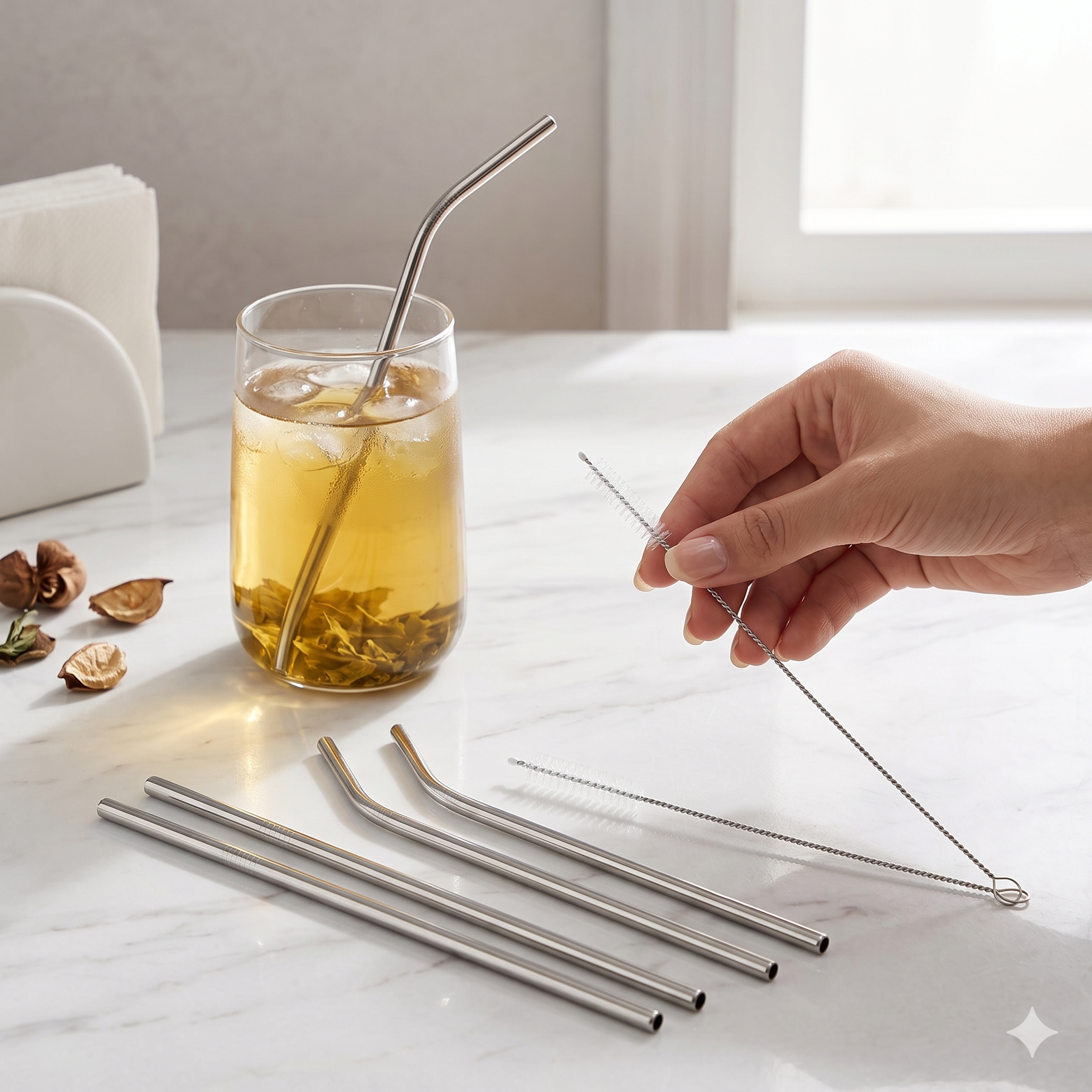 Single Deals™ Professional Reusable Stainless Steel Straw 5 Piece  Set™ [Premium Quality]