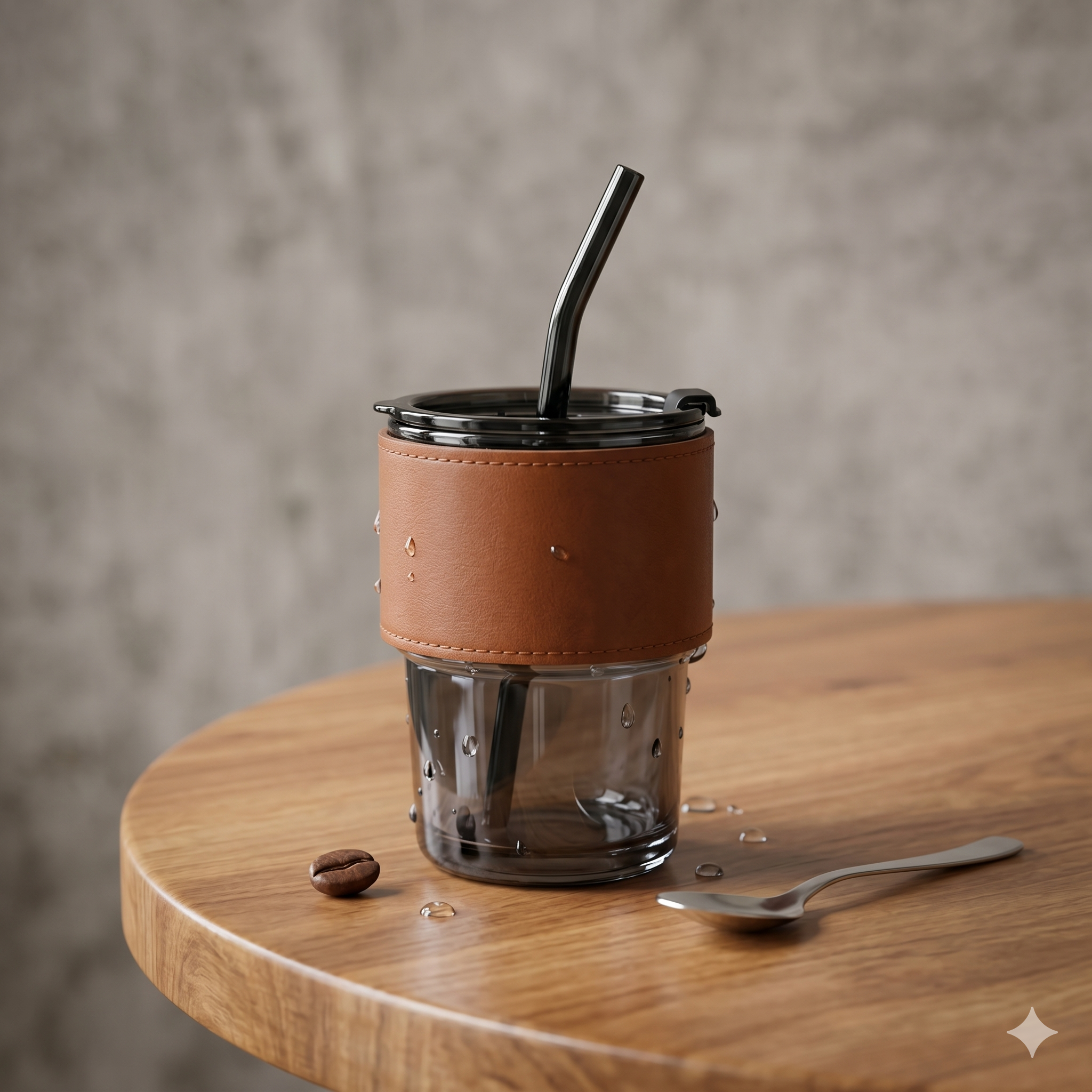 Single Deals™ Premium Quality Smoke-Tinted Glass Tumbler with Signature Leather Sleeve