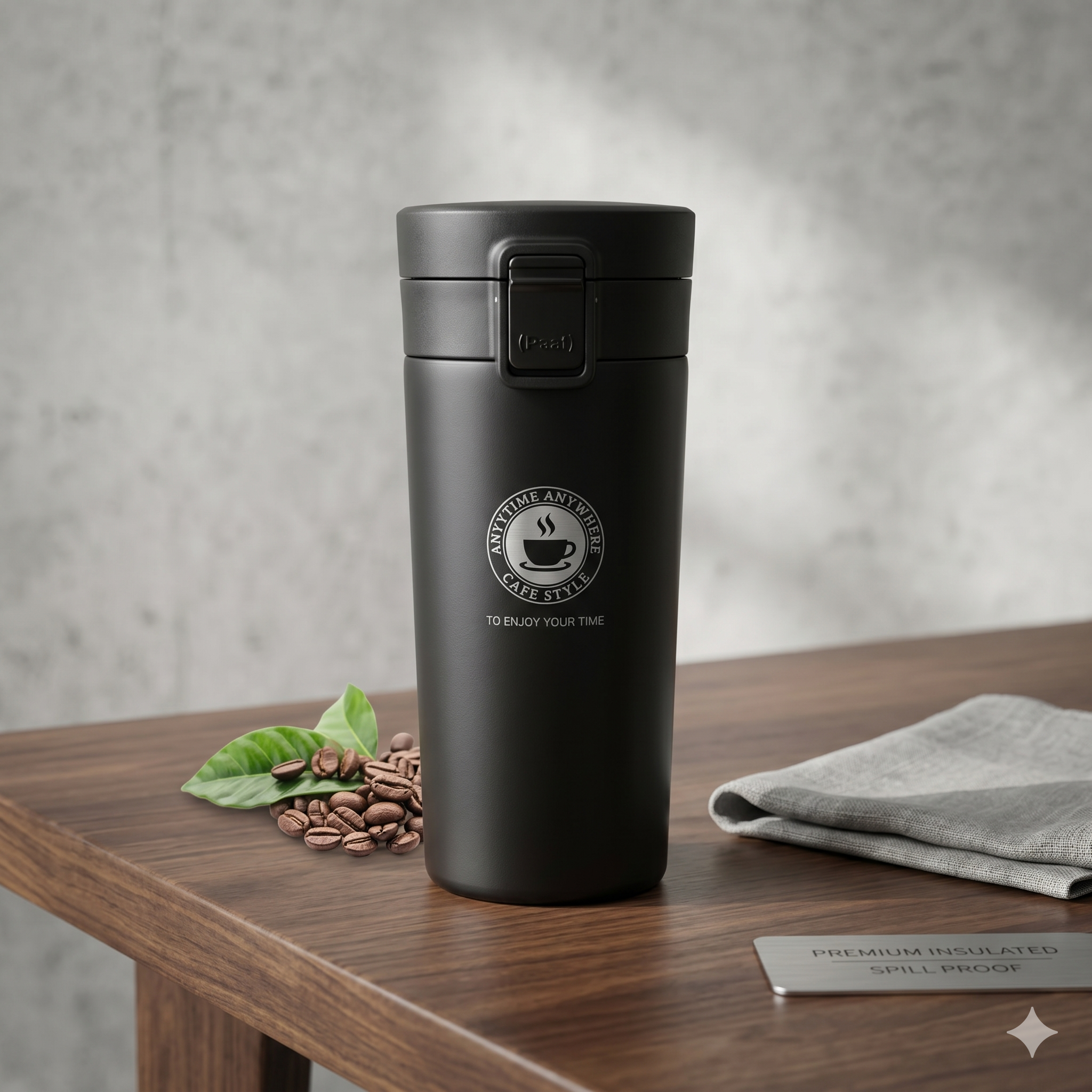Insulated Thermal Travel Tumbler – Matte Black Edition