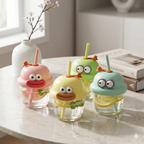WhimsySip™ 210ml Character Glass Cup with Matched Lid and Straw ( PREMIUM QUALITY )