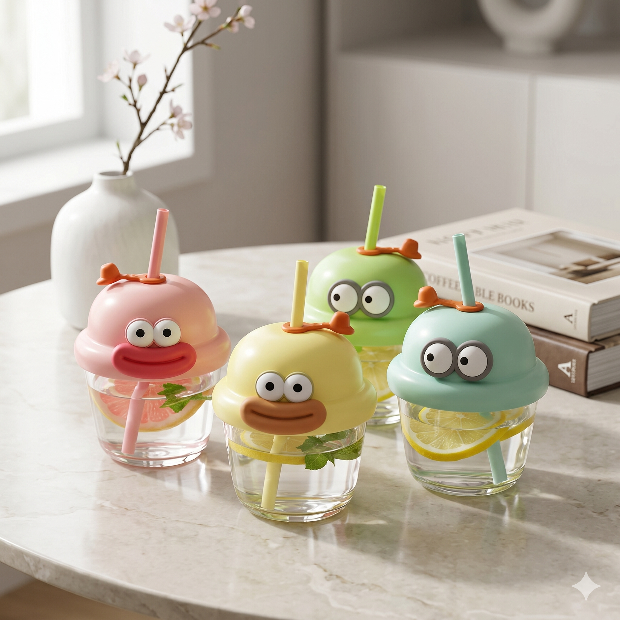 WhimsySip™ 210ml Character Glass Cup with Matched Lid and Straw ( PREMIUM QUALITY )