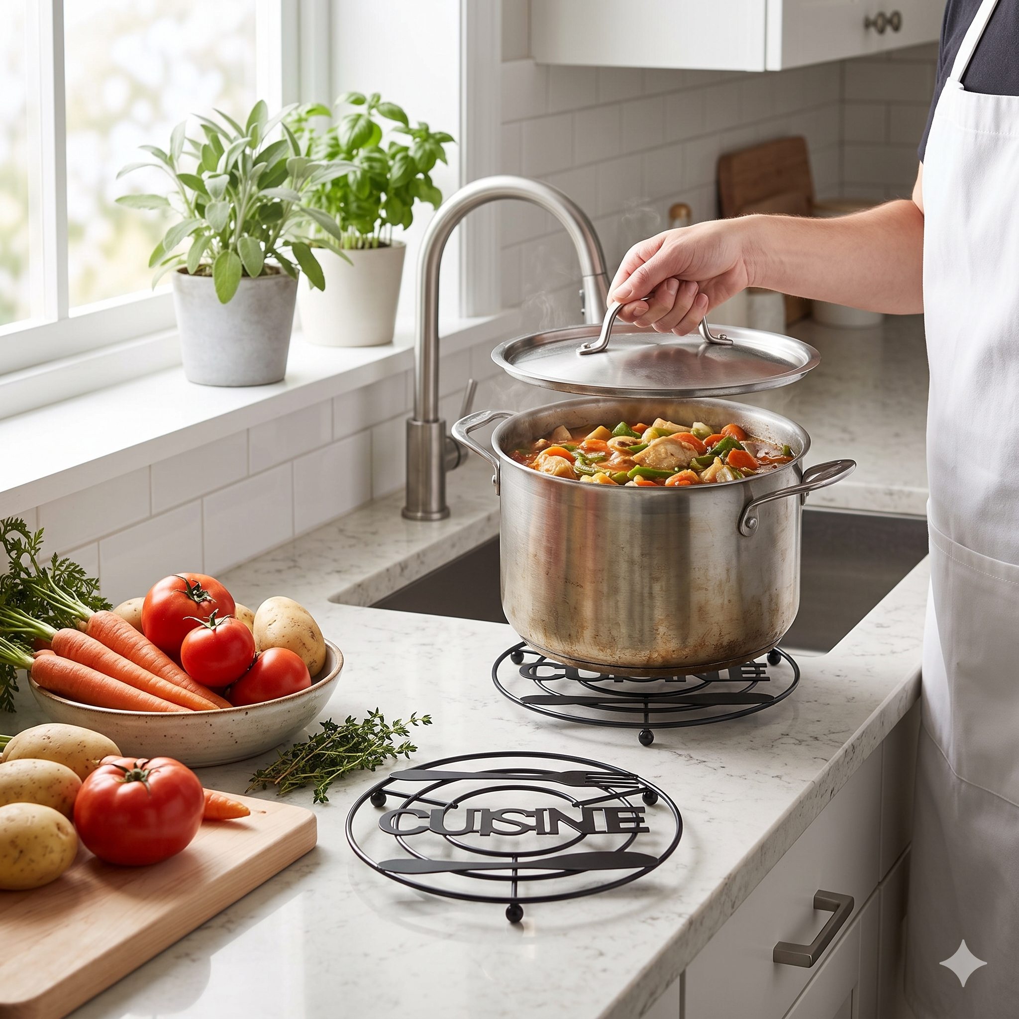 Single Deals™ Professional Metal Wire Round Hot Pot Stand™ [Premium Quality] Fork And Knife Design