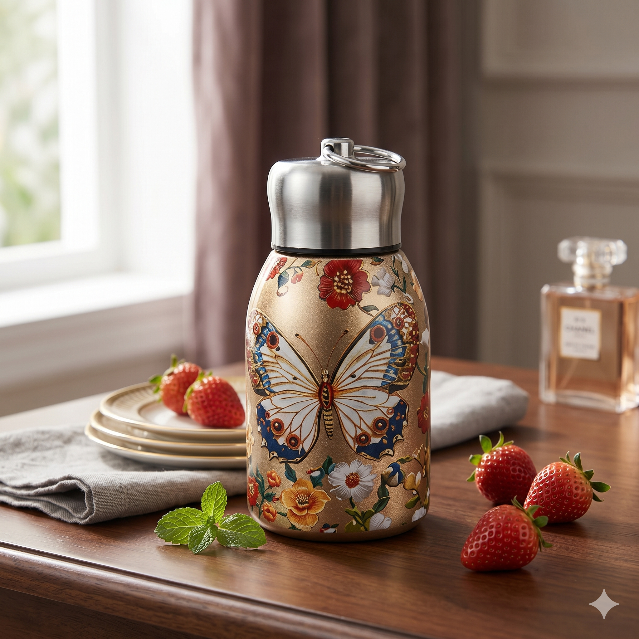 OmniFlow™ 300ml Artisan Butterfly Stainless Steel Bottle – Premium Quality