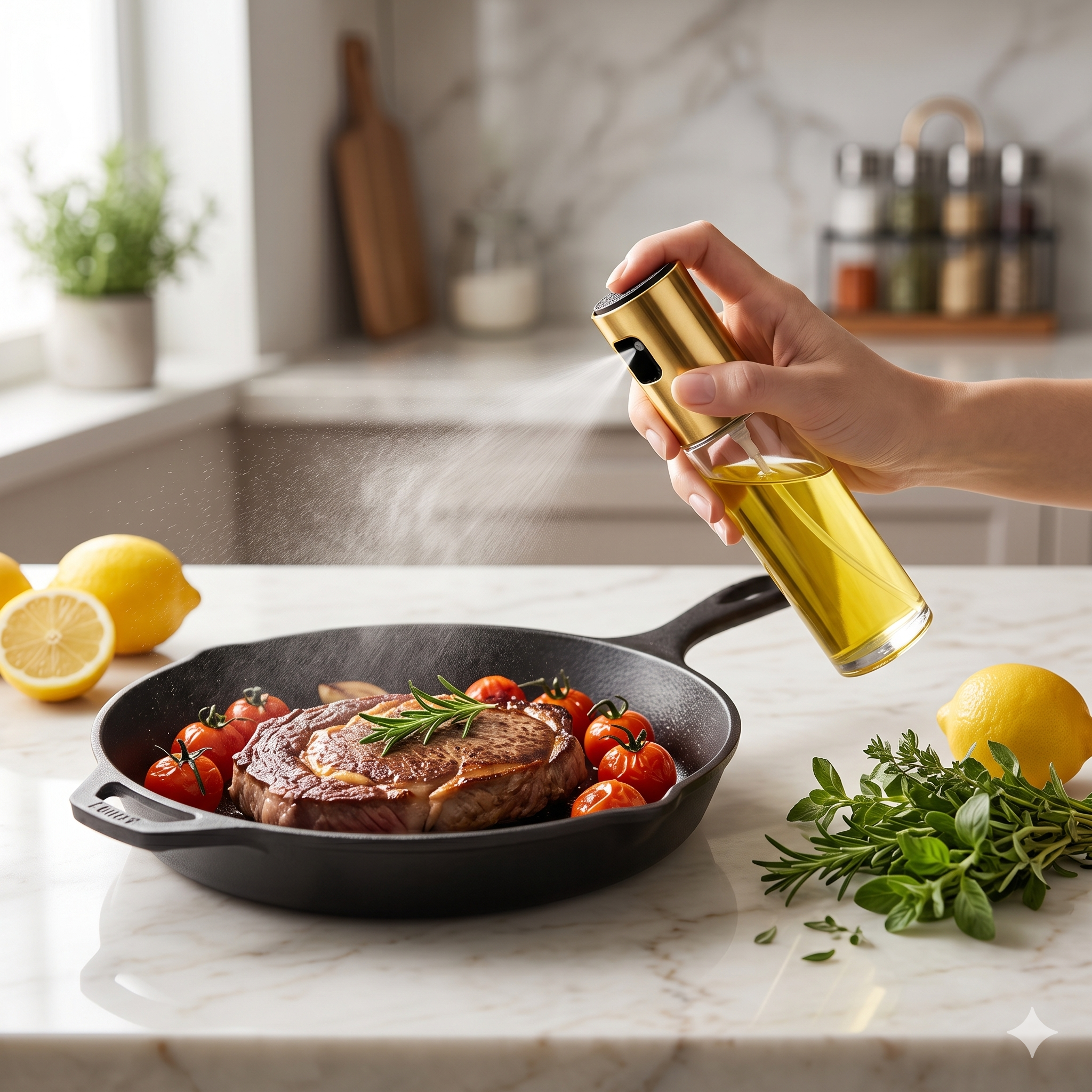 SINGLE DEALS™ Premium Multi-Function Golden Culinary Mister & Precision Glass Spray Bottle™ [Premium Quality]