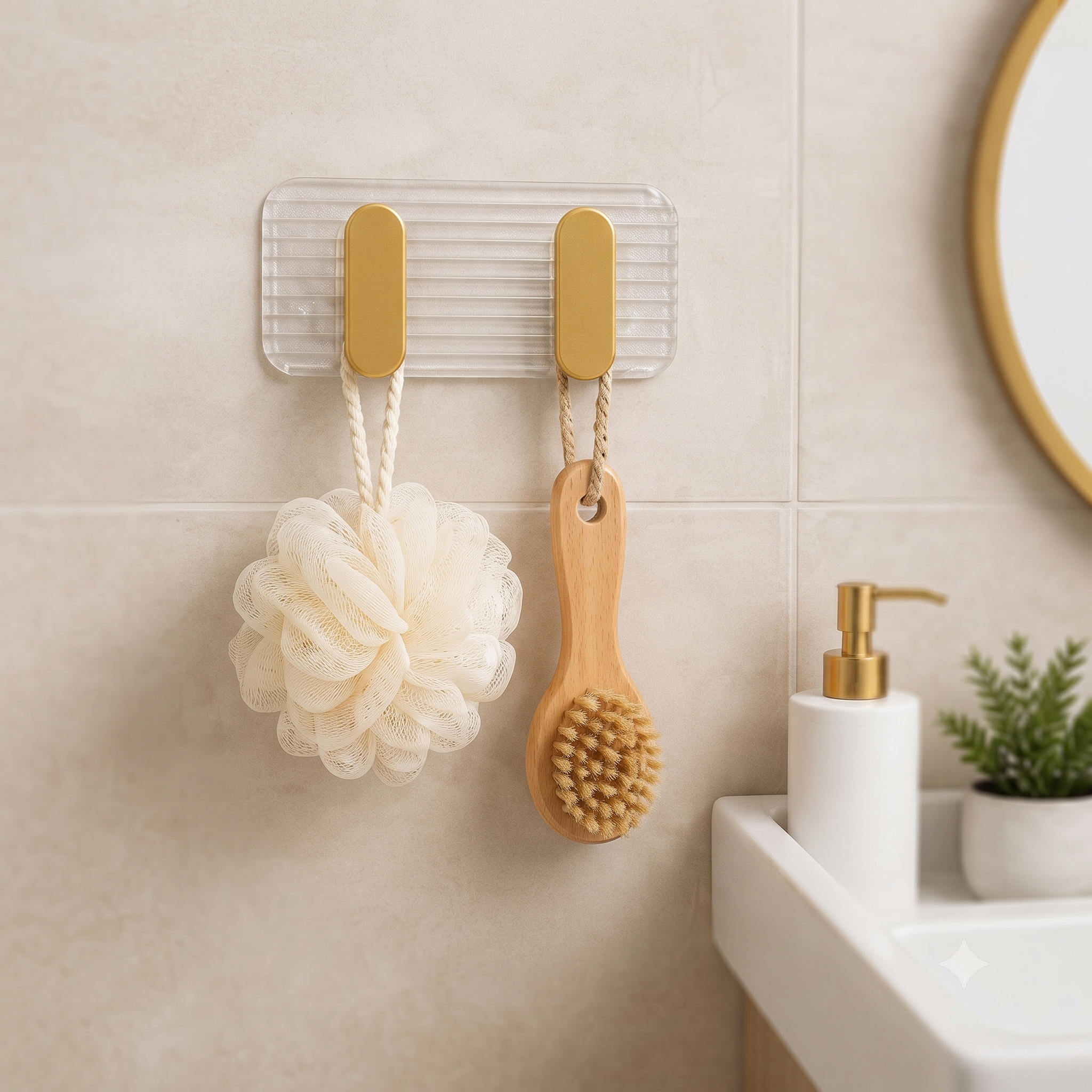 Single Deals™ 2 in 1 Self Adhesive Kitchen Wall Hooks (Golden colour) Premium Quality