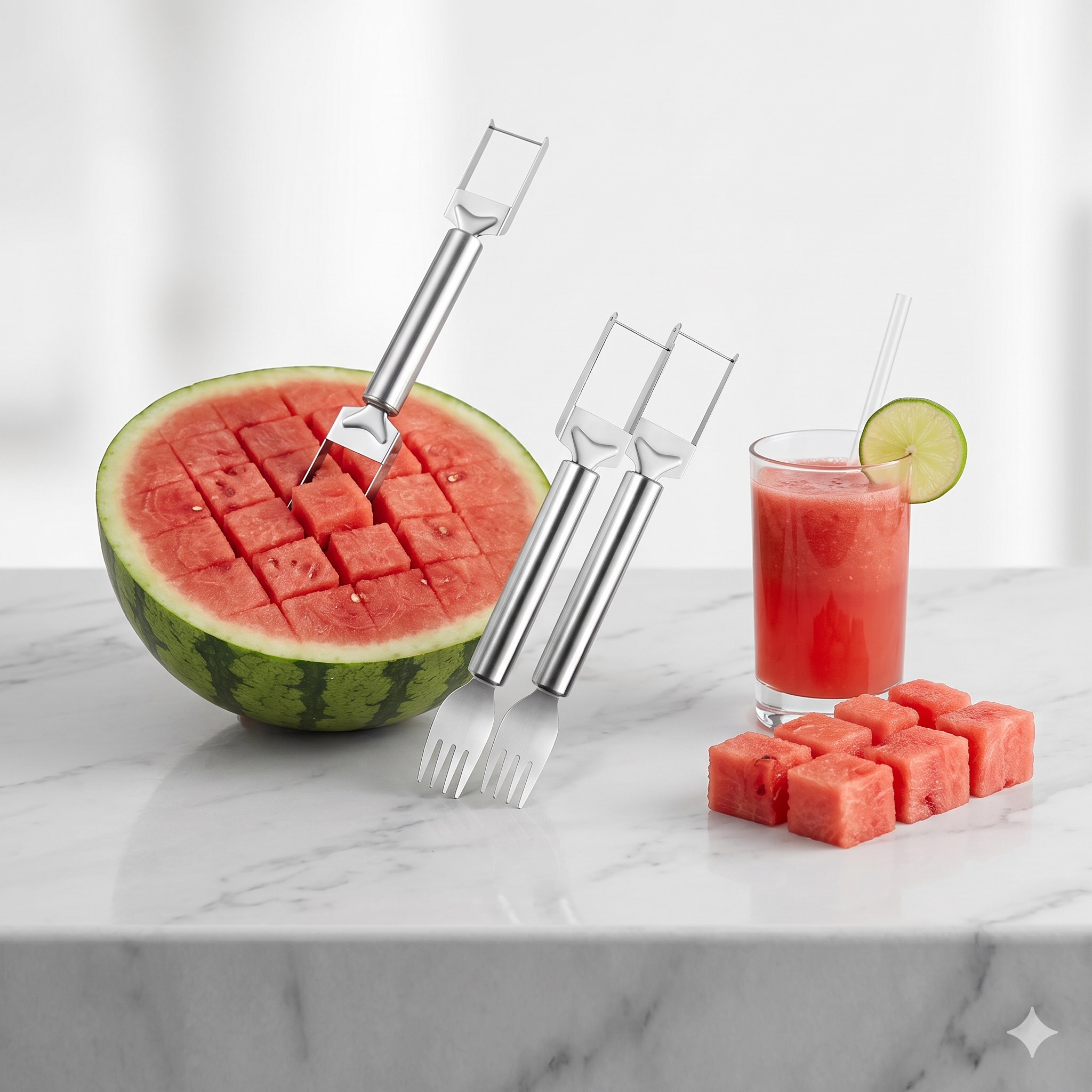SINGLE DEALS™ 2-in-1 Stainless Steel Watermelon Slicer & Fork Premium Quality