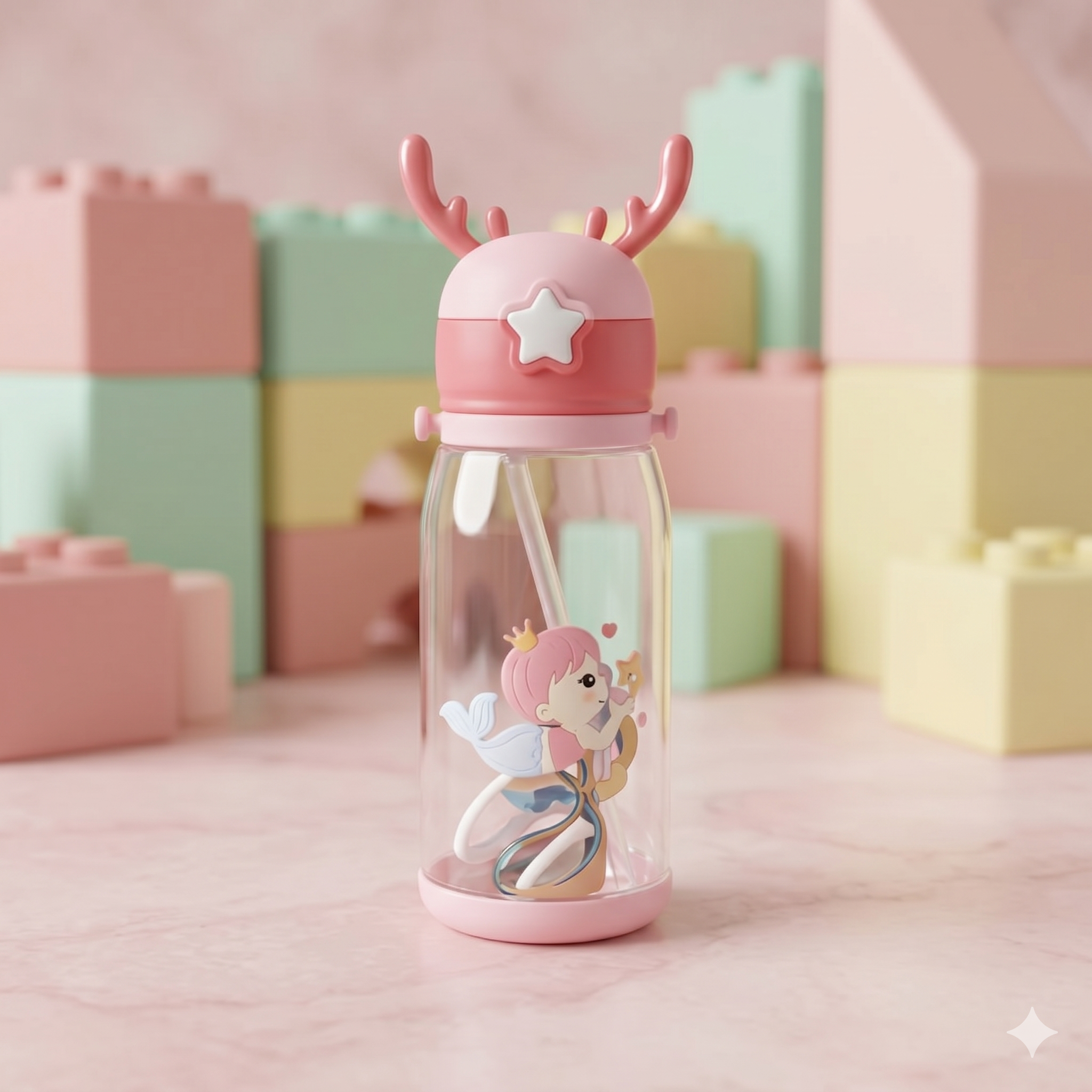 Adorable Deer-Antler Kids Sipper Bottle – BPA-Free Leakproof Cartoon Water Bottle for School & Travel