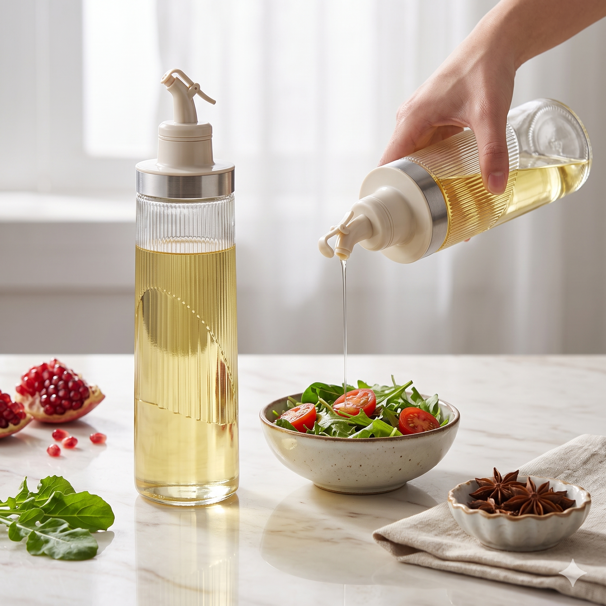 SINGLE DEALS™ Premium 380ml Ribbed Glass Culinary Precision Pour & Seal Bottle Collection™ [Premium Quality]