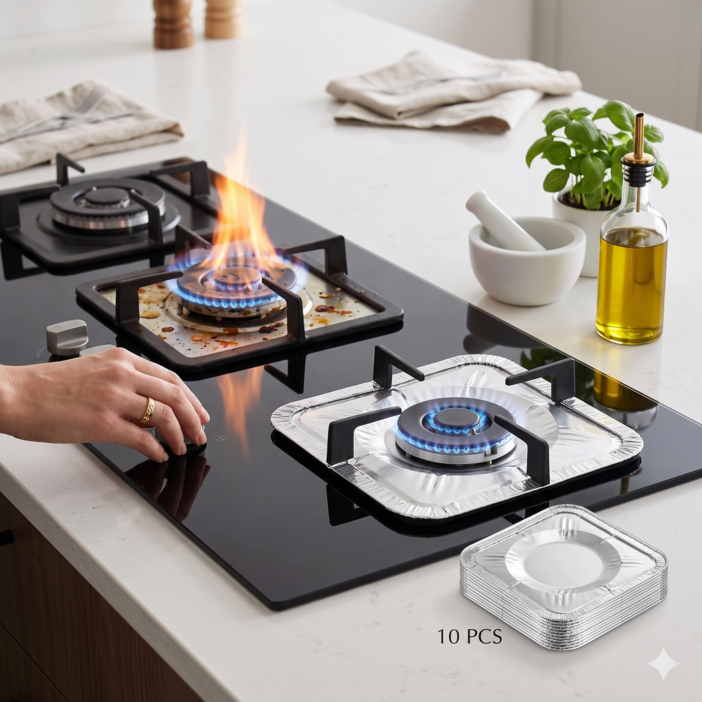 Single Deals™ Aluminum Large Square Gas Burner Covers [Premium Quality] Set Of 10 Pcs